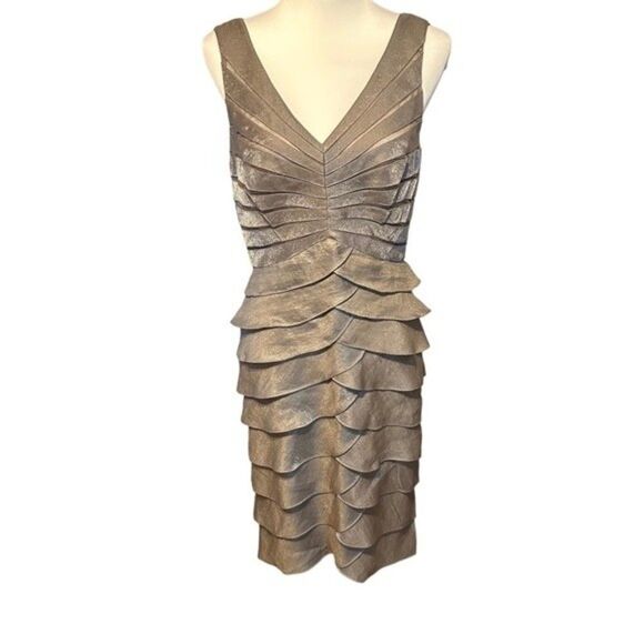 Adrianna Papell Occasions Bronze Shutter Pleat Dress  & Jacket Sz 8 - Picture 5 of 15